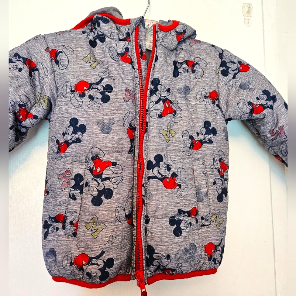 Disney Mickey Mouse Kids Hooded Zip-Up Winter Coat, 2T, EUC